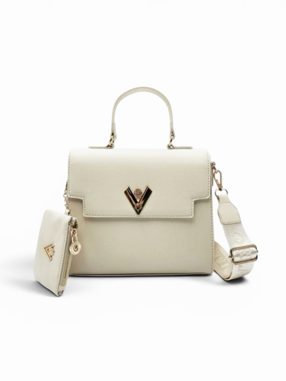 NWT Valentino Orlandi Cream Satchel with Gold Hardware Top Handle Vegan Leather